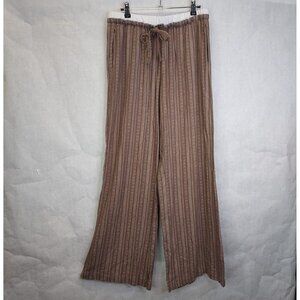 Rewash Wide Leg Pants Women L Tie Waist Pull On Linen Blend Stripe Festival Boho